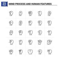 25 processo mental e conjunto de ícones de recursos humanos. vetor de fundo