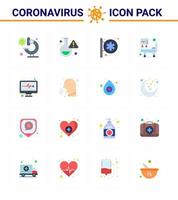 conjunto de ícones de prevenção de coronavírus 16 ícones de cores planas, como relatórios eletrônicos médicos sinal de hospital tratamento médico cama de hospital viral coronavírus 2019nov elementos de design de vetor de doença