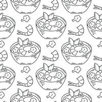 sopa de miso doodle padrão sem emenda. esboço de tinta de comida asiática de fundo vetor