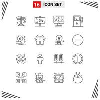 grupo de símbolos de ícone universal de 16 contornos modernos de gráficos elétricos de festa de estação estrela elementos de design de vetores editáveis