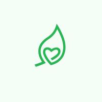 folha verde e vetor de logotipo e ícone de amor