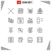 conjunto de pictogramas de 16 contornos simples de elementos de design de vetores editáveis de chefe de compras de teclado ceo