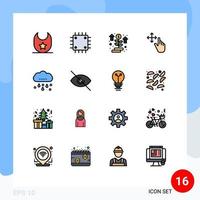 16 conceito de linha cheia de cores planas para sites móveis e aplicativos nuvem chuvosa crescer mantenha elementos de design de vetor criativo editável de dedo