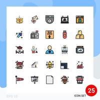 25 interface do usuário linha cheia pacote de cores planas de sinais e símbolos modernos de elementos de design de vetores editáveis de tela de câmera de login da web