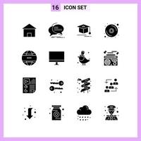 16 ícones em símbolos de glifos de estilo sólido em sinais vetoriais criativos de fundo branco para web mobile e impressão de fundo vetorial de ícones pretos criativos vetor