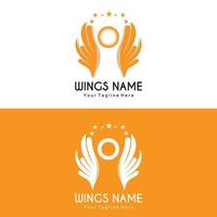 design de logotipo de asas, vetor de asas de escudo, ilustração de penas de pássaro