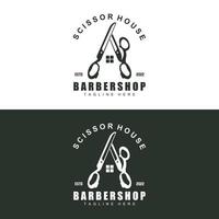 design de logotipo de tesoura, vetor de barbeador de barbearia, ilustração de marca de tesoura de barbearia