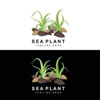 logotipo de algas marinhas, design vetorial de plantas marinhas, mercearia e proteção da natureza vetor