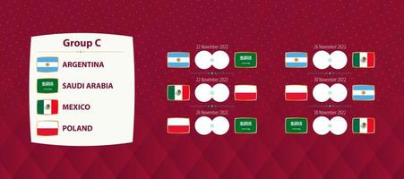 partidas do grupo c do torneio internacional de futebol, partidas da programação da seleção nacional de futebol para a competição de 2022. vetor