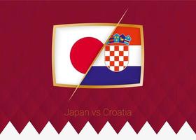japão vs croácia, rodada de 16 ícone da competição de futebol em fundo bordô. vetor