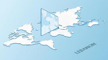 mapa-múndi em estilo isométrico com mapa detalhado do líbano. mapa do Líbano azul claro com mapa-múndi abstrato. vetor