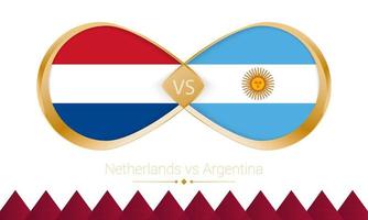 holanda contra argentina ícone de ouro para a partida de futebol 2022, quartas de final. vetor
