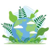 modelo de folheto feliz dia da terra do tema ecologia. conceito de folhas verdes frescas brilhantes vetor