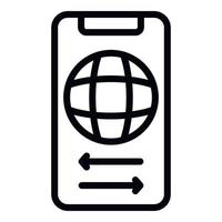ícone global de transferência de dinheiro do smartphone, estilo de estrutura de tópicos vetor