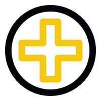 ícone de cruz médica amarela, estilo de estrutura de tópicos vetor