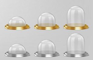 cúpulas de vidro realistas em base de prata e ouro vetor