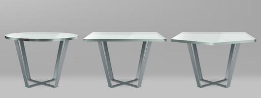mesas modernas com tampo de vidro de diferentes formas vetor
