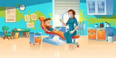 paciente infantil no consultório do dentista ou clínica odontológica vetor