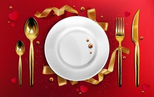 talheres de ouro e prato vista superior jantar de natal vetor