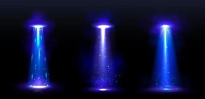 feixes de luz ufo, raios azuis da nave alienígena vetor