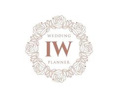 iw letras iniciais coleção de logotipos de monograma de casamento, modelos modernos minimalistas e florais desenhados à mão para cartões de convite, salve a data, identidade elegante para restaurante, boutique, café em vetor