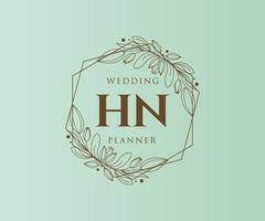 coleção de logotipos de monograma de casamento de letra inicial hn, modelos modernos minimalistas e florais desenhados à mão para cartões de convite, salve a data, identidade elegante para restaurante, boutique, café em vetor