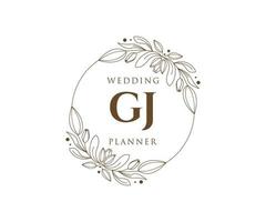 gj letras iniciais coleção de logotipos de monograma de casamento, modelos minimalistas e florais modernos desenhados à mão para cartões de convite, salve a data, identidade elegante para restaurante, boutique, café em vetor