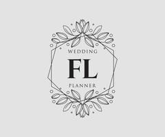 coleção de logotipos de monograma de casamento de letra inicial fl, modelos minimalistas e florais modernos desenhados à mão para cartões de convite, salve a data, identidade elegante para restaurante, boutique, café em vetor