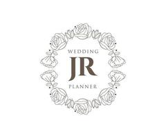 jr letras iniciais coleção de logotipos de monograma de casamento, modelos modernos minimalistas e florais desenhados à mão para cartões de convite, salve a data, identidade elegante para restaurante, boutique, café em vetor