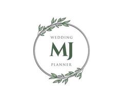 coleção de logotipos de monograma de casamento de letra mj, modelos modernos minimalistas e florais desenhados à mão para cartões de convite, salve a data, identidade elegante para restaurante, boutique, café em vetor