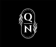 coleção de logotipos de monograma de casamento de carta inicial qn, modelos modernos minimalistas e florais desenhados à mão para cartões de convite, salve a data, identidade elegante para restaurante, boutique, café em vetor