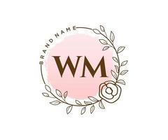 logo feminino inicial wm. utilizável para logotipos de natureza, salão, spa, cosméticos e beleza. elemento de modelo de design de logotipo de vetor plana.