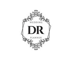 coleção de logotipos de monograma de casamento de letras iniciais dr, modelos minimalistas e florais modernos desenhados à mão para cartões de convite, salve a data, identidade elegante para restaurante, boutique, café em vetor