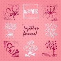 cartão de dia dos namorados ou convite com texto de motivação juntos para sempre. cartão de conceito de casamento, pôster, banner, elemento de design. amo fundo rosa vetor