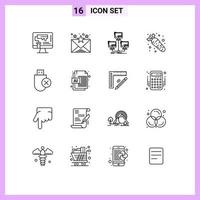 pacote de interface do usuário de 16 contornos básicos de computadores banco de dados de alimentos dieta elementos de design vetorial editável por computador vetor