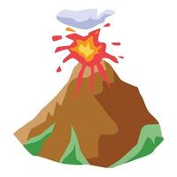 ícone do vulcão de erupção, estilo isométrico vetor