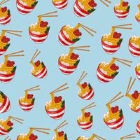 ramen dos desenhos animados, padrão perfeito de comida japonesa em fundo colorido vetor