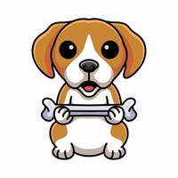 desenho animado de cachorrinho beagle bonitinho segurando um osso vetor