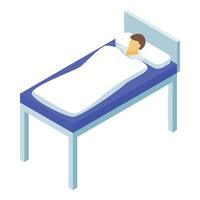 ícone de cama de hospital de homem, estilo isométrico vetor