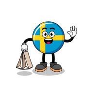 desenho animado da bandeira sueca de compras vetor