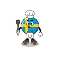 ilustração de mascote do chef da bandeira sueca vetor