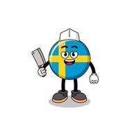 mascote da bandeira sueca como açougueiro vetor