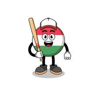Desenho de mascote da bandeira da Hungria como jogador de beisebol vetor