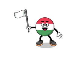 ilustração dos desenhos animados da bandeira da Hungria segurando uma bandeira branca vetor
