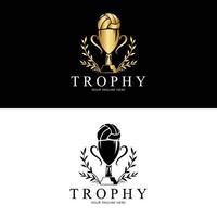 design de logotipo de troféu, vetor de troféu de campeonato vencedor do prêmio, marca de sucesso