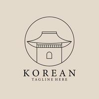 design de ilustração de logotipo de vetor linear de casa hanok, conceito de logotipo de arquitetura tradicional coreana