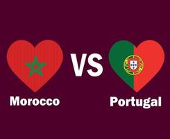 coração de bandeira de marrocos e portugal com design de símbolo de nomes europa e áfrica vetor final de futebol ilustração de times de futebol de países europeus e africanos