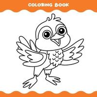 página para colorir com pássaro de desenho animado vetor