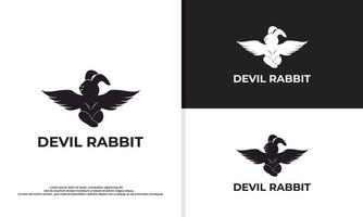 coelho do diabo com chifre e asa, ilustração de design de logotipo animal vetor