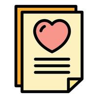 vetor de contorno de cor de ícone de relatório de coração de amor